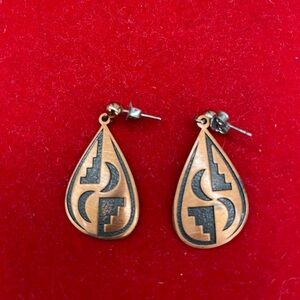 Copper Teardrop Tribal Motif Earrings - Copper